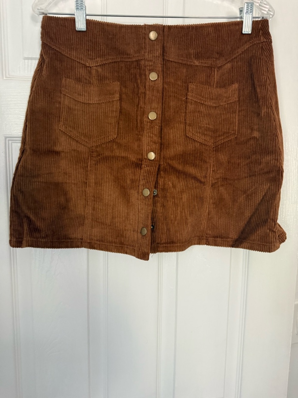 She + Sky Brown Corduroy Button-Front Mini Skirt